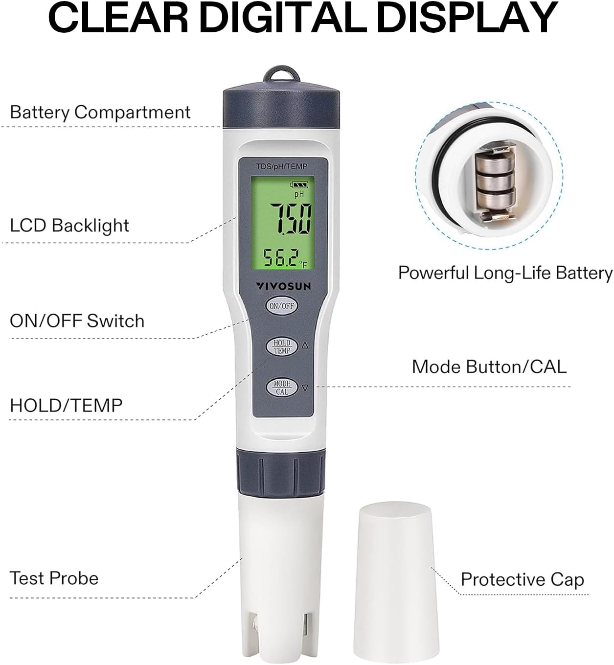 Medidor de PH / EC / TEMP 3 em 1 Vivosun