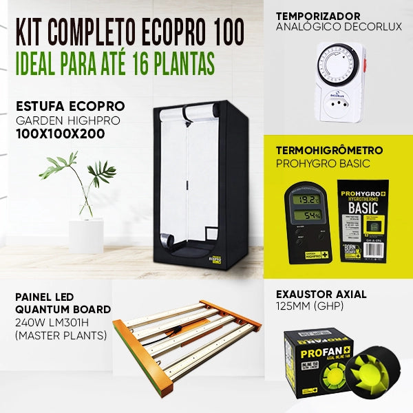 Kit de Cultivo Indoor Raiz - Ecopro 100 + QUANTUM BAR 240w CHIP SAMSUNG LM283B+ LINHA PRO-MID Golden Series