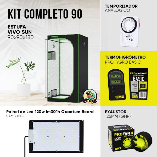 Kit de Cultivo Indoor Raiz - Estufa Vivo Sun 90 + Quantum Board 120w Samsung LM301H
